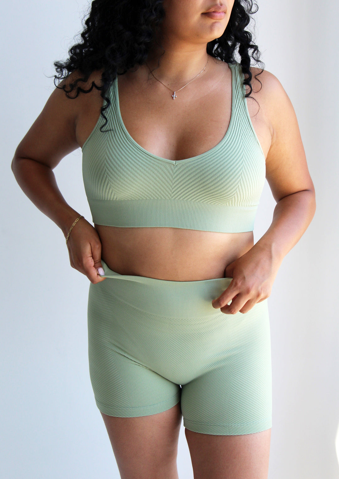 Tustin Bralette + Biker Shorts 2 Piece Set | Basil