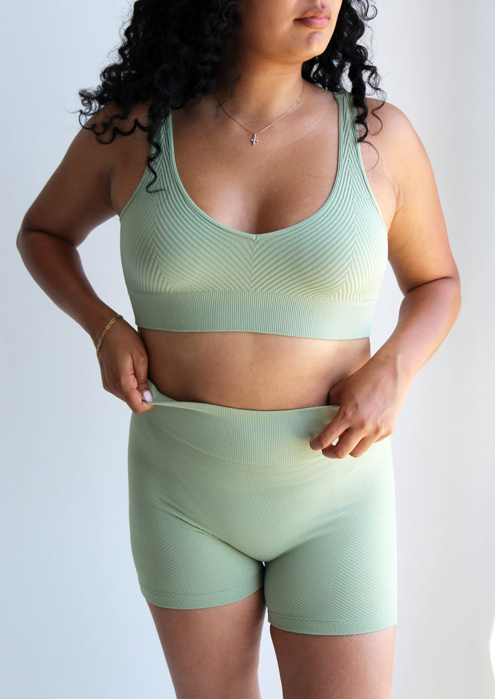 Tustin Bralette + Biker Shorts 2 Piece Set | Basil