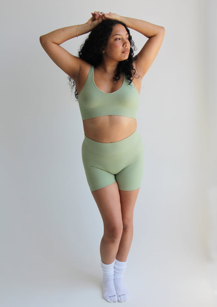 Tustin Bralette + Biker Shorts 2 Piece Set | Basil