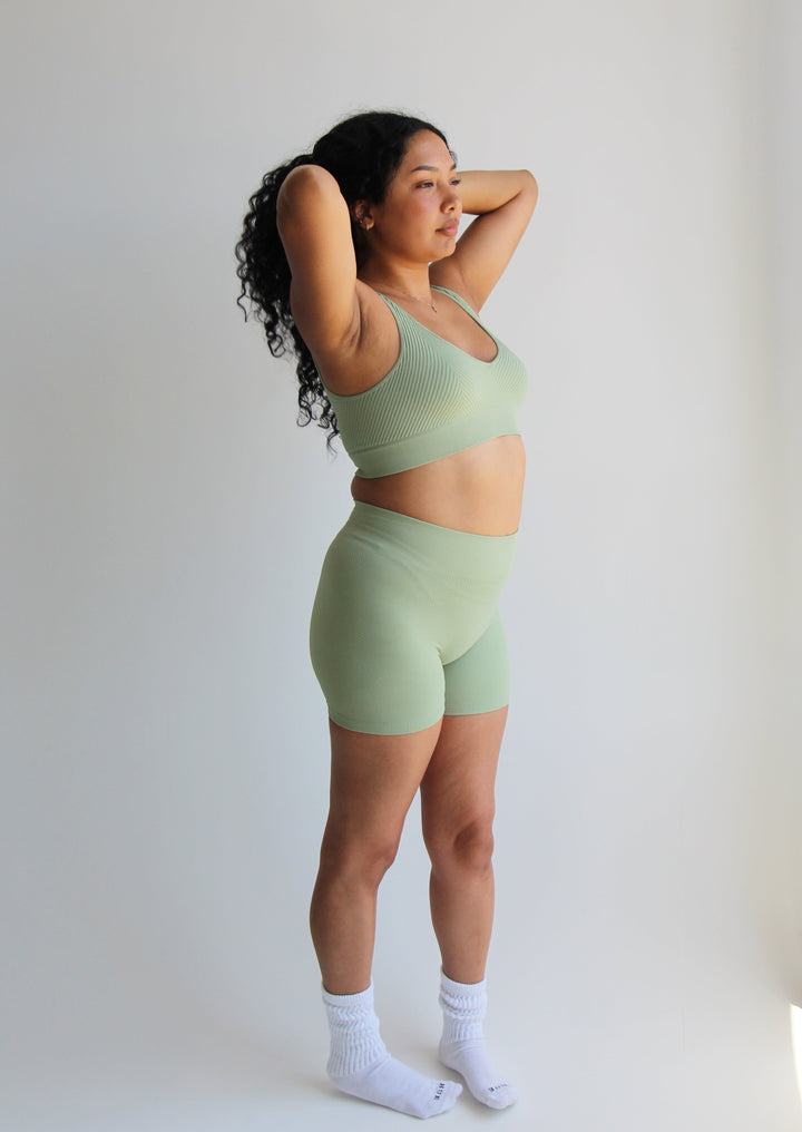 Tustin Bralette + Biker Shorts 2 Piece Set | Basil