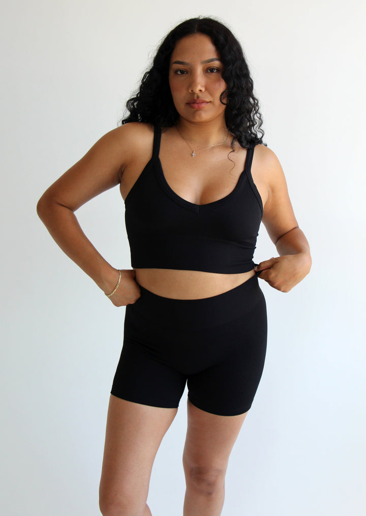 Solana Top + Biker Shorts 2 Piece Set | Black