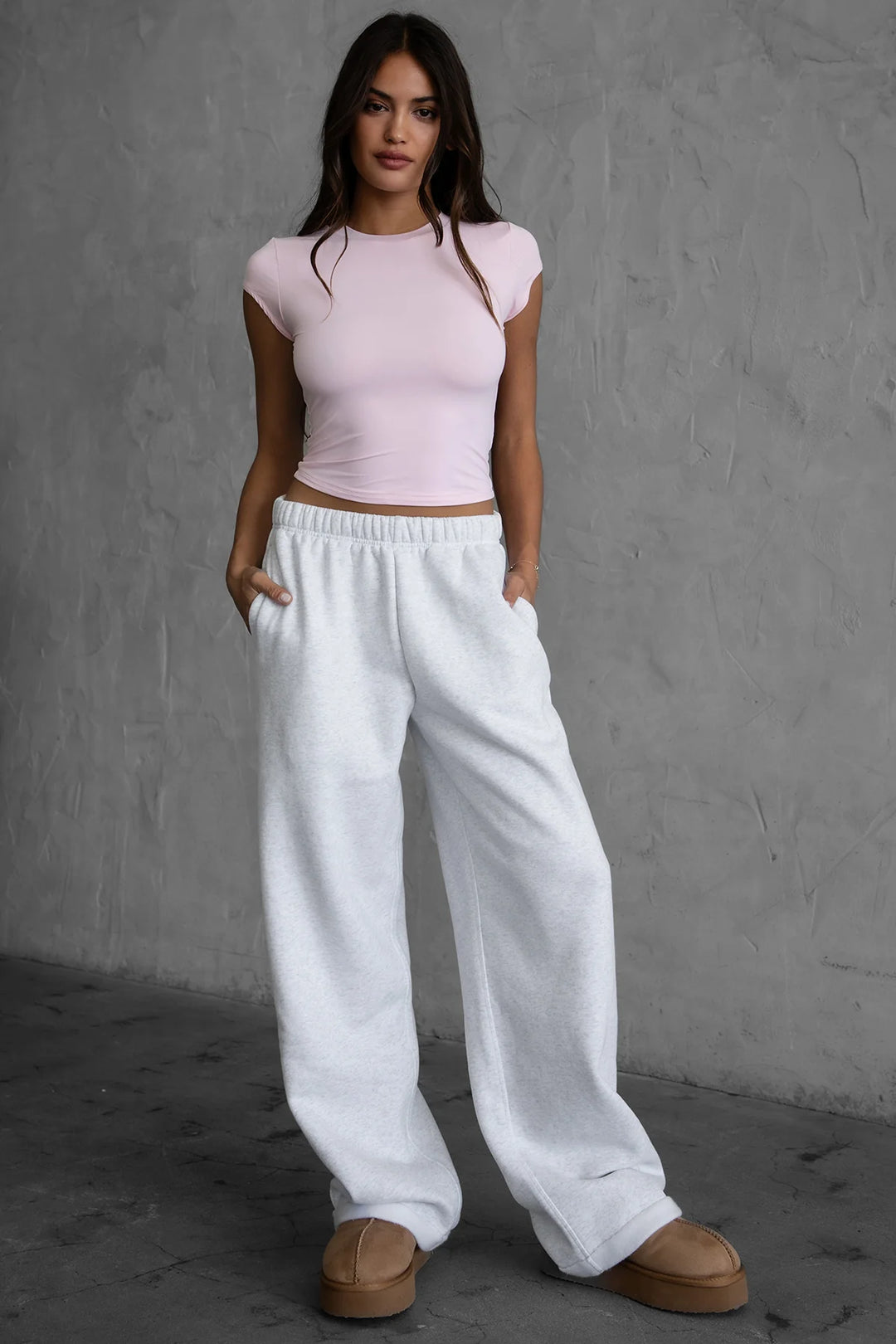 Lani Wide Leg Sweatpants | Heather White