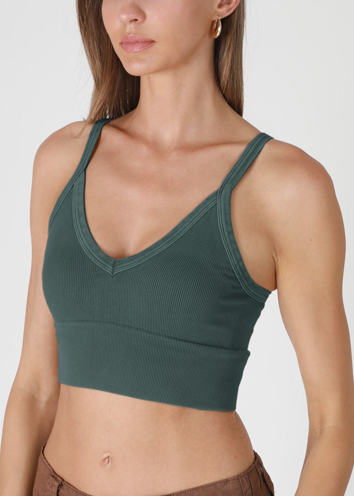 woman wearing green ribbed crop top
